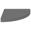 Floating Corner Shelf High Gloss Gray 13.8"x13.8"x1.5" MDF